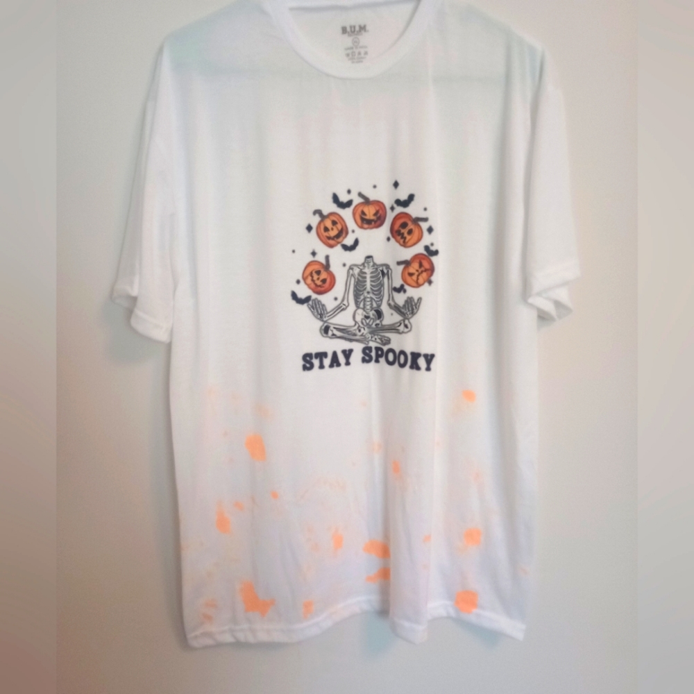 Women's Custom Halloween Orange Tie Dye Tshirt Size XL "Stay Spooky"